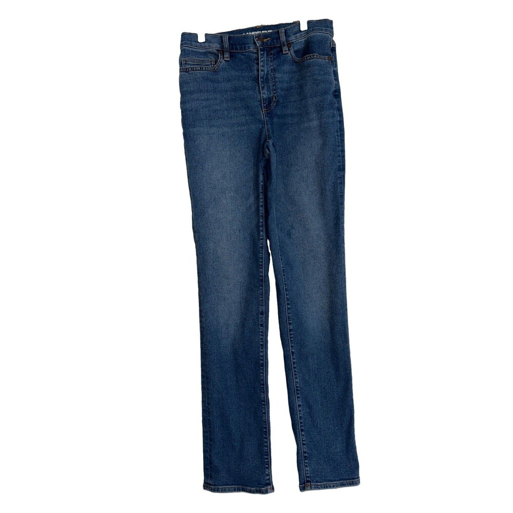 Lands End Womens High Rise Straight Leg Jeans Blue Denim Tall Size 6